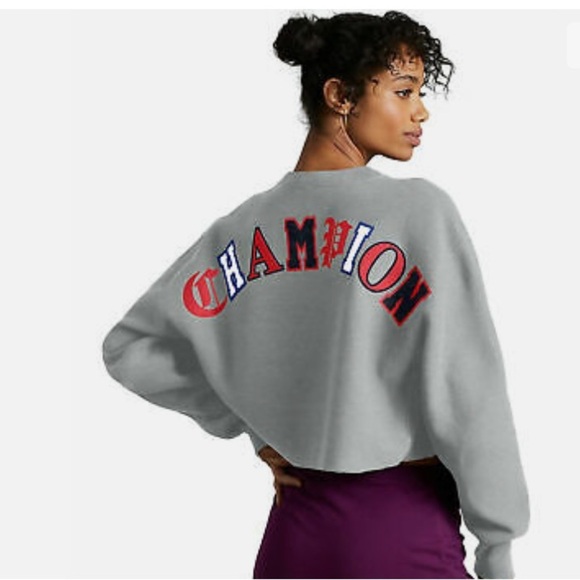 Champion Reverse Weave Grey Cropped Spellout Sweatshirt Size 2XL - Picture 1 of 8